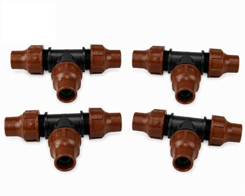 4 Stück T-Stück 16 mm x 16 mm x 16 mm Lock Quick, Typ BF-32, Polypropylen, Braun, für Bewässerungssysteme in Landwirtschaft und Garten, (4er-Pack)