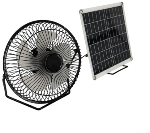 Ventilatore portatile ad energia solare con pannello da 10 W, ricaricabile tramite USB, doppio uso, ventilatore da tavolo e da pavimento per campeggio, camper, serra, raffreddamento canile (con