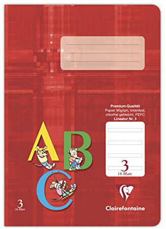 Clairefontaine 331503C - Schulheft DIN A5, 16 Blatt, 90g, Lineatur 3 liniert für 3. Schuljahr, Rot, 1 Stück