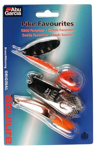 Abu Garcia Pike Favourites – Set of 3 Premium Pike Fishing Lures – Spinners, Spoons & Weedless Lure for Freshwater Predator Fishing – Durable & Easy-to-Fish Lure Pack, Assorted Varied
