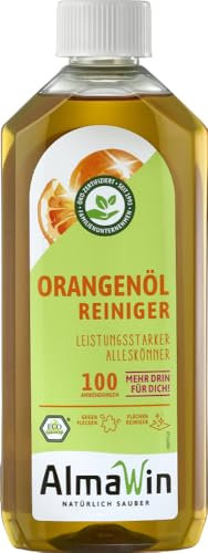 AlmaWin® Orangenölreiniger ÖKO 6x500ml ideal als starker Allesreiniger & Fettlöser – Veganes Orangenreiniger Konzentrat in recycelter Flasche – Orangenöl Reiniger