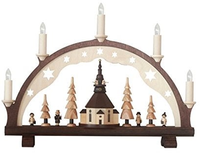 Rudolphs Schatzkiste Schwibbogen Seiffener Kirche mit Laternenkinder und Beleuchtung Höhe=42cm NEU Schwibbogen Seiffener Kirche elektrisch Natur 63 cm