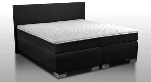 Boxspringbett ROM II Stoff Schwarz 180x200 cm hochwertige Verarbeitung, Doppelunterfederung inkl. Matratze und Topper Härtegrad H2 H3 H4 180 x 200. (180x200 cm, Schwarz Stoff)