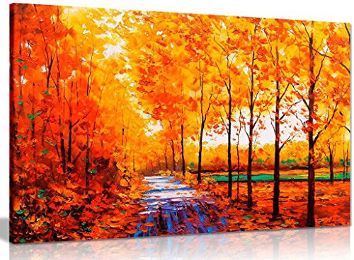 Autumn Trees Orange Canvas Wall Art Picture Print (36x24in)