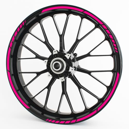 Felgenrandaufkleber im GP Design - Vorgekrümmt für 20 bis 24 - Felgenaufkleber - Für Motorrad, Auto & mehr - Farbe: Pink Neon