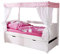 TiCAA Himmelbett Mini mit Bettkasten Stern Rosa Kiefer Weiß