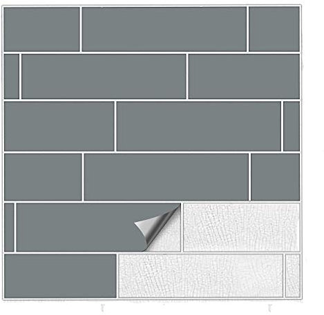 Kiwistar Fliesenaufkleber Grau Seidenmatt - 5 x 20 cm - 25 Stück - Klebefliesen Fliesenmuster Stickerfliesen Wandfliesen überkleben