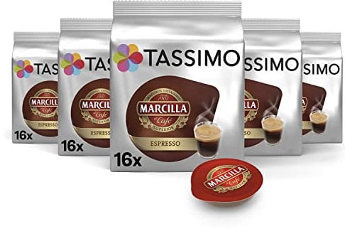 Tassimo Cápsulas de Café Marcilla Espresso | 80 Cápsulas Compatibles con Cafetera Tassimo - 5PACK - Amazon Exclusive