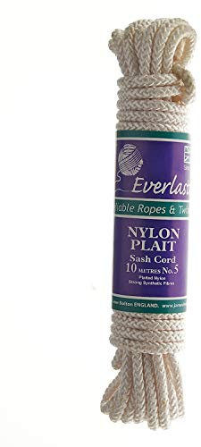 Everlasto Plaited Nylon Sash Cord Pulley Line Rope with Strong Polypropylene Core Various Diameters - 10m Hanks (No.3-5MM)