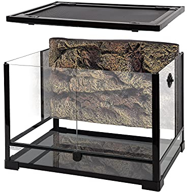 REPTI ZOO Grand Meuble Terrarium en Verre pour Reptiles avec Fond en Mousse, Porte à Double Charnière avec Écran de Ventilation, 61 x 45,7 x 45,7 cm