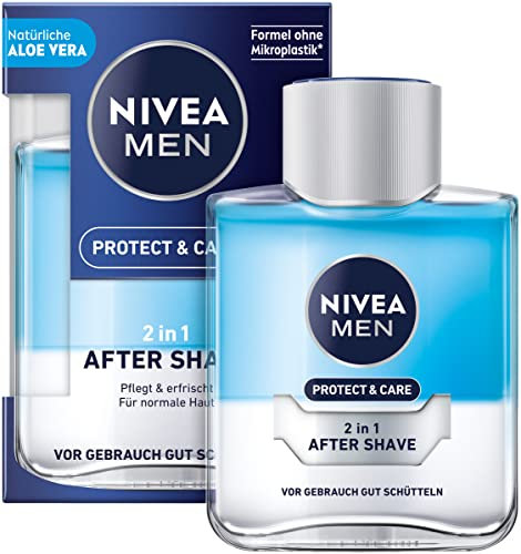 NIVEA MEN Protect & Care 2in1 After Shave (100 ml), pflegendes und kühlendes After Shave für Männer, beruhigende Hautpflege nach der Rasur mit Aloe Vera und Pro Vitamin B5