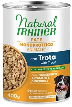 Natural Trainer Sensitive No Gluten Medium - Maxi, feuchtes Futter für Hunde mit Forelle und Vollkornprodukten, 12 x 400 g