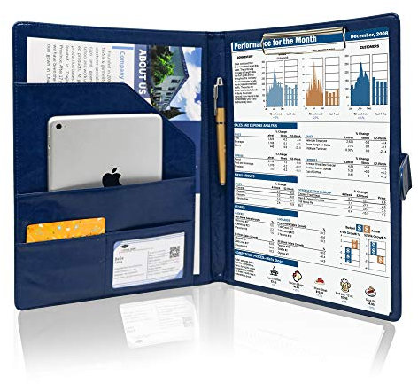 GraduatePro Schreibmappe A4 Klemmbrett Mappe mit Magnetischer Verschluss, organizer büro mappe, Blau Ordner, Dokumentenmappe für Unternehmen