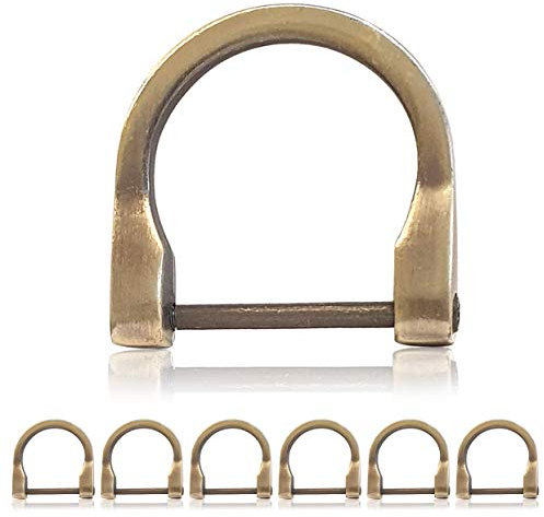 Ganzoo D - Ring mit Schraub-Bolzen aus Stahl, 6er Set, nachträglich montierbar, nichtrostend, Ideal mit Paracord 550, Farbe altgold