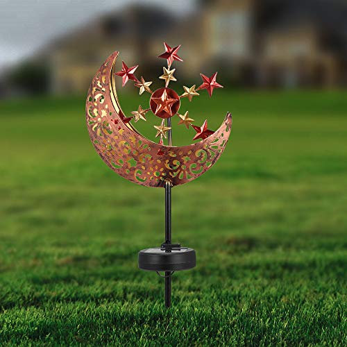 PopHMN Lumières de jardin solaires extérieures, moulin à vent de lune en métal sculpté creux Lumières de jardin à énergie solaire - Lampe solaire de jardin pour patio/décorations de pelouse/cour