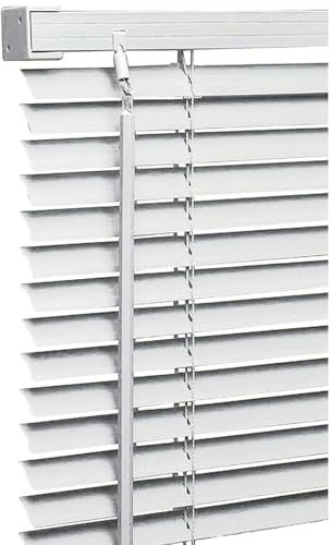 PVC Venetian Blind Blinds Easy Fit Curtains Trimmable Fittings Windows Treatment Shutters Twist Open Close Living Room Bedroom Kitchen Garage Caravan Blinds (White, 45x150)