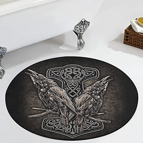Veryday Wikinger Odin Rabe Rund Teppich Modern Schlafzimmerteppich als Fußmatte Eingangsmatte Schmutzmatte für Kinderzimmer Badezimmer White 60cm