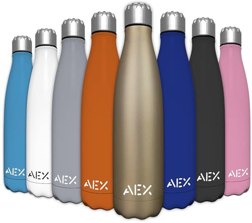 AEX Stainless Steel Vacuum Flask | 1000ml Gold Matt Water Bottle | Hot & Cold Drink Bottle