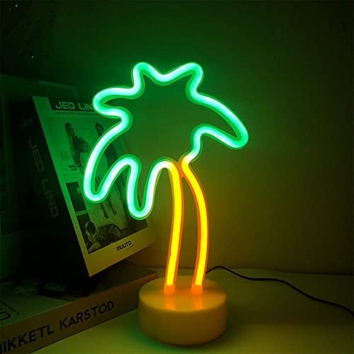ENUOLI Coconut Palm Tree Néon Signs Lampe de nuit néon avec support de base LED néon signe batterie ou lampe de nuit rechargeable par USB Palm fluo pour chambre chambre à coucher