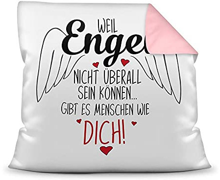PR Print Royal Kissen mit Füllung - Weil Engel Nicht überall Sein können, gibt es Menschen wie Dich! - Geschenkidee Geburtstag, Hochzeitstag, Familie - Farbkissen Rückseite Rosa, 40x40 cm