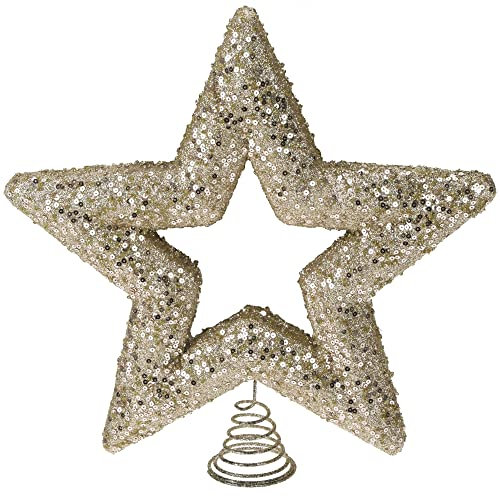 com-four® Weihnachtsbaumspitze Stern-Glitzer - Christbaumspitze für den Weihnachtsbaum - passend für jeden Christbaum - Stern zum Hinstellen für Weihnachten (goldfarben - 28cm)