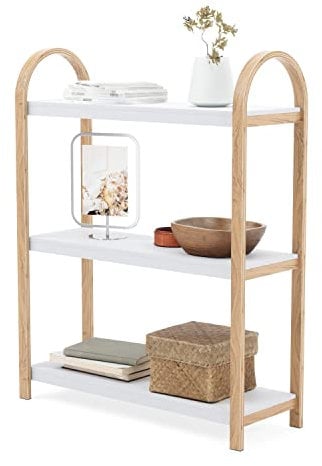 Umbra Bellwood Freistehendes Regal mit 3 Ablagen, Modernes Standregal aus Bugholz, Weiss/Natur, Pappelholz