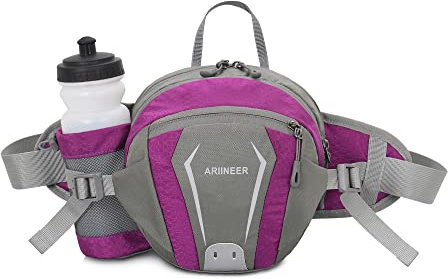 Ariineer Sac Banane avec Porte-Bouteille d'eau Sac Banane avec Ceinture réglable pour Camping Escalade Voyage Sports de Plein air Chien Marche Cadeaux pour Dames Hommes Femmes (Violet)