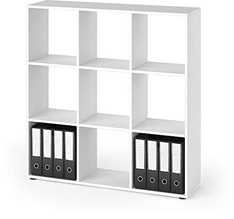 Vicco Raumteiler Nove, stehendes Bücherregal, Weiß, 104 x 108 cm mit 2 Faltboxen