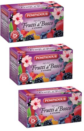 Pompadour 1913 | Infuso Frutti di Bosco e Vitamine | Tisana Senza Caffeina - 3 x 20 Bustine di Tè (180 Gr) | Frutti di Bosco Miscela per Infuso