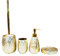 BM 6195 Set di Accessori da Bagno in Ceramica, Superficie Strutturato di Colore Oro Dorato Gold, Set Accessori Bagno Completo 4 Pezzi, Dispenser, Portaspazzolino, Portasaponetta, Portascopino