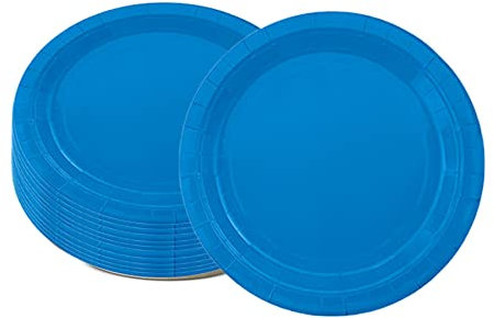 ATBEAMEN 16pc Blue Paper Plates, 18cm Solid Color Round Dinner Plates for Birthday, BBQs, Picnics & Parties