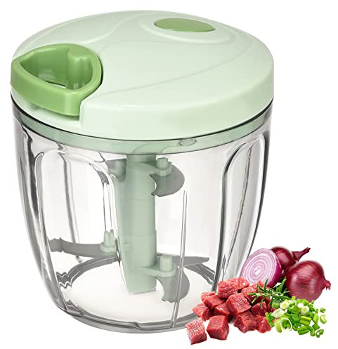Picadora Manual 900Ml,Picadora De Cebolla,Picadora De Alimentos Con 3 Cuchillas De Acero, Mini Picadora Blanco Para Verduras,Frutas,Cebollas,Nueces,Ajo,Zanahorias