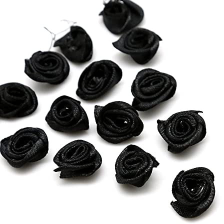 200 Stück Rosen 1.5cm kleine Kunstblumen Rosenköpfe Satinrosen Aufnäher Blumen Applikationen zum Basteln Patches Deko-Rosen Mini-Stoffrosen DIY Accessories Party Hause Hochzeit Dekoration,Schwarz