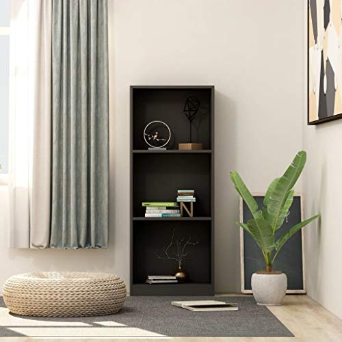 MOONAIRY Bücherregal 3 Fächer, Raumteiler Regal, Standregal, Bookcase, Bücherwand, Büroregal, Regalbrett, Schwarz 40x24x108 cm Holzwerkstoff