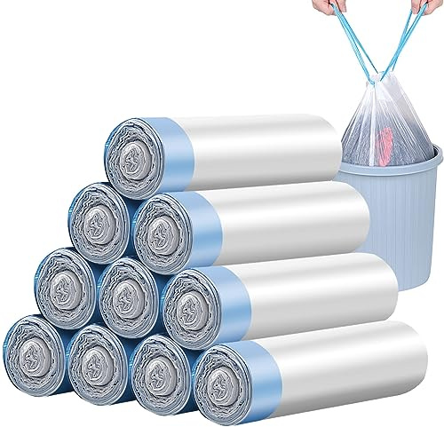 Sadocom 150 x 15L Bin Bags Extra Strong Bin Liners, 10 Rolls, 45x50cm, Blue | Drawstring Bags, Unscented Garbage Bags for Kitchen Office