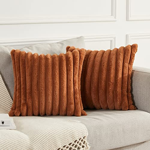 Joyouth 2er Set Doppelseitige Plüsch Samt Kissenbezüge Weiche Künstliche Pelz Kissenbezüge Dekorativ für Couch Sofa Schlafzimmer Wohnzimmer Zuhause 50x50 cm Braun