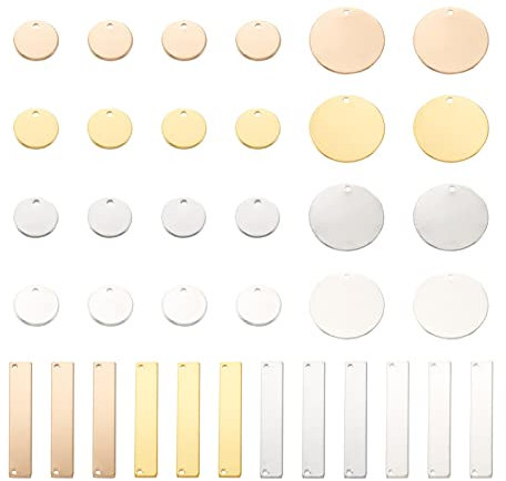 Craftdady 40Pcs Blank Stamping Tag Pendants Flat Round Rectangle Tag Charms Metal Engraving Plate Dangle For DIY Necklace Bracelet Jewellery Making