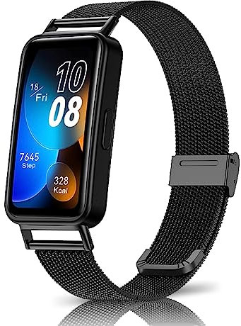KoGiio Armband Kompatibel mit Huawei Band 9 / Huawei Band 8, Männer und Frauen Atmungsaktiv Ersatzarmband, Gewebte Edelstahl Mesh Metall Uhrenarmband Kompatibel mit Huawei Band 8 - Schwarz