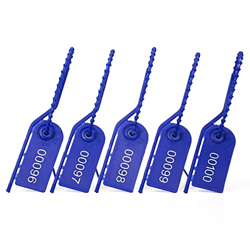 Lzbignun 1000pcs Kunststoff Tamper Seals nummerierte Sicherheitsetiketten 250 mm Pull-Tite Sicherheitssiegel Beschilderung nummeriert Kabelbinder für Feuerlöscher, Erste-Hilfe-Set (blau)