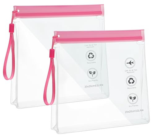 Airport Security Liquids Bags 20 x 20cm TSA Approved, Clear Travel Toiletries Bag 20cm x 20cm Clear Bag Airport, Holiday Travel Essentials/Hand Luggage for Men Women/Travelling Accessories