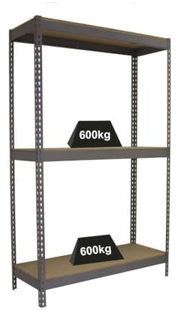 PROREGAL Schwerlastregal Wood Beast Three | HxBxT 200x180x45cm | Fachlast 600kg | Grau | Werkstattregal Lagerregal Palettenregal