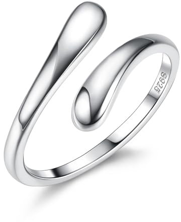 Diamday Silber 925 Ringe Damen Verstellbare Offener Ring Ehering 925 Silber Verlobungsring Chunky Klobiger Ring mit Teardrop Design Hypoallergen Daumenring Geschenk für Frauen