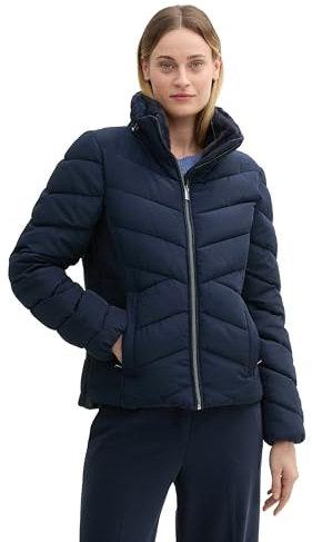 TOM TAILOR Damen Puffer Winterjacke mit Kunstfell am Kragen, 10668 - Sky Captain Blue, L