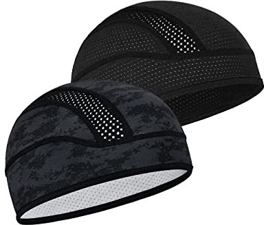 MELASA Cooling Fahrradmütze Unter Helm, Mech Atmungsaktive Helmet Liner Skull Cap, Fahrradhelm Mütze Laufmütze Sport Funktionsmütze für Männer Frauen, Passt unter Helme(Schwarz & Digital Camo)