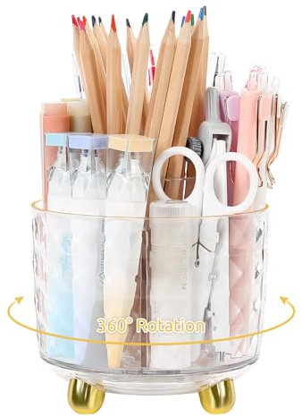 KONVINIT Pot à Crayons Organisateur De Bureau Rotatif avec 6 Compartiments PP Bureau Organisation