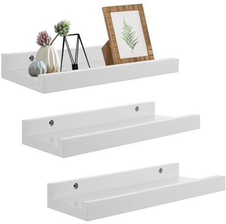 SHUESS Wandregal Weiß 30 cm, Regal Wand Holz 3er-Set, Hängeregal Wandhalterung Regalbrett, Modern Schweberegal, Schmales Bilderleiste für Badezimmer, Wohnzimmer, Küche, Schlafzimmer