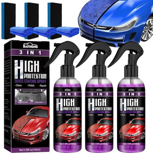 Spray de Revestimiento Cerámica para Coche, 3 Piezas High Protection 3 In 1 Spray, Ceramic Car Coating Spray, Car Nano Spray Scratch Repair, Auto Nano Revestimiento Spray (300ML)