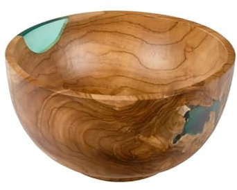 Saladier rond 28 cm en bois massif de teck et résine bleu - MERLIN -