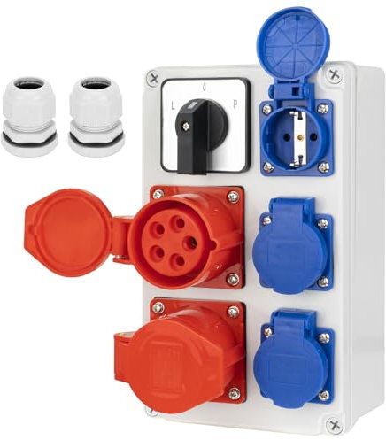 CHENGPI Steckdose Aufputz Wandverteiler Starkstrom Verteiler mit IP54 230V Schuko Steckdosen und 16A CEE-Steckdose und L-O-P Schalter,IP67 Baustromverteiler Steckdosenverteiler,Gebäude Stromverteiler