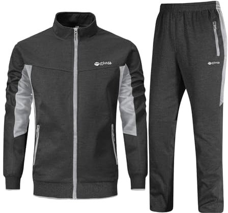 Rdruko Jogginganzug Herren Set Trainingsanzug Sportanzug Langarm Freizeitanzug Männer Tracksuit für Fußball Gym-Dunkelgrau Hellgrau XL